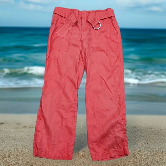 Liz Claiborne Pants - Liz Claiborne  Micheala Linen Pants Cropped Capri Wide Leg Boho Beach